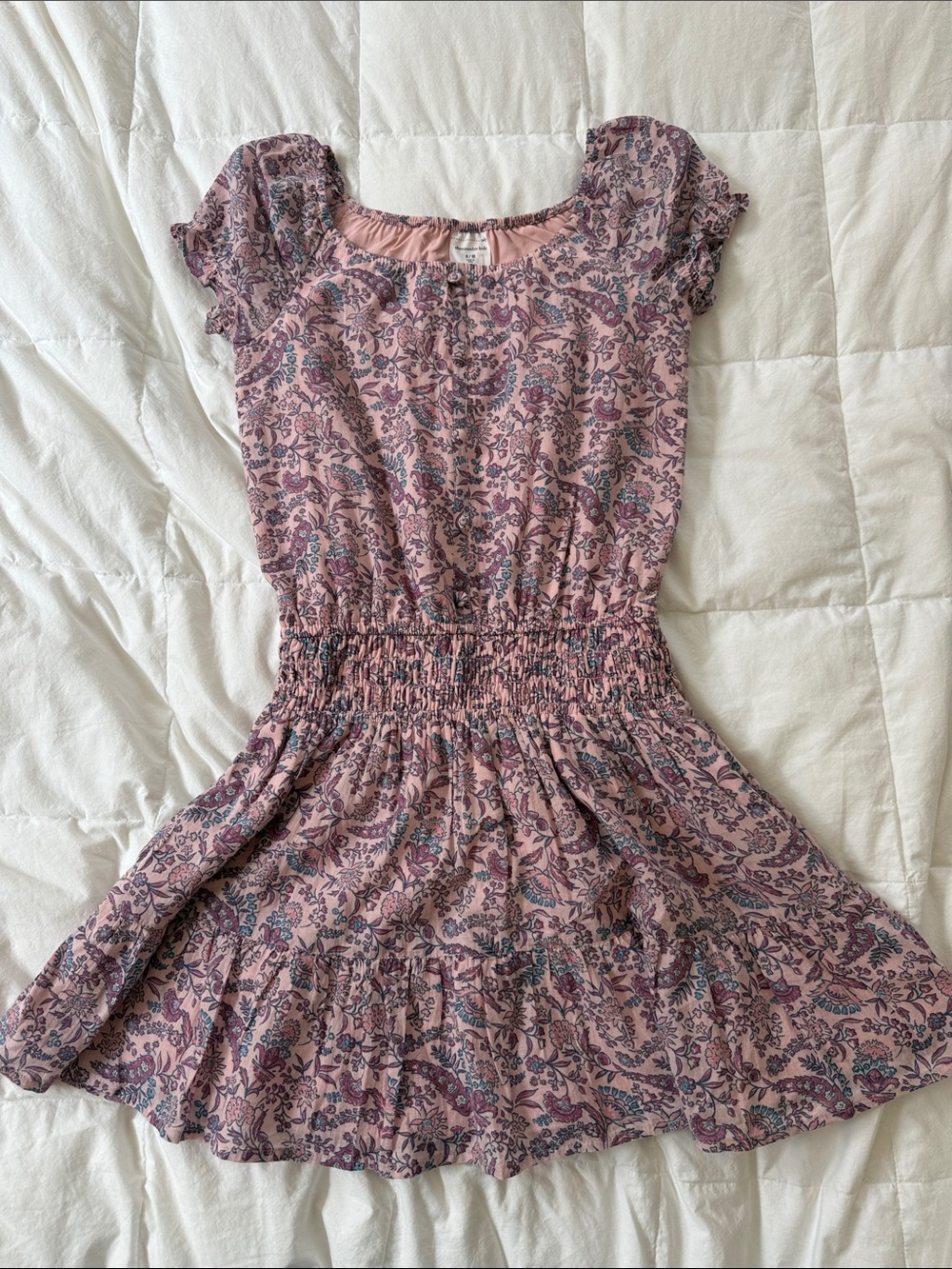 NWT- ABERCROMBIE KIDS- Pink Floral Smocked Waist Dress- 9/10